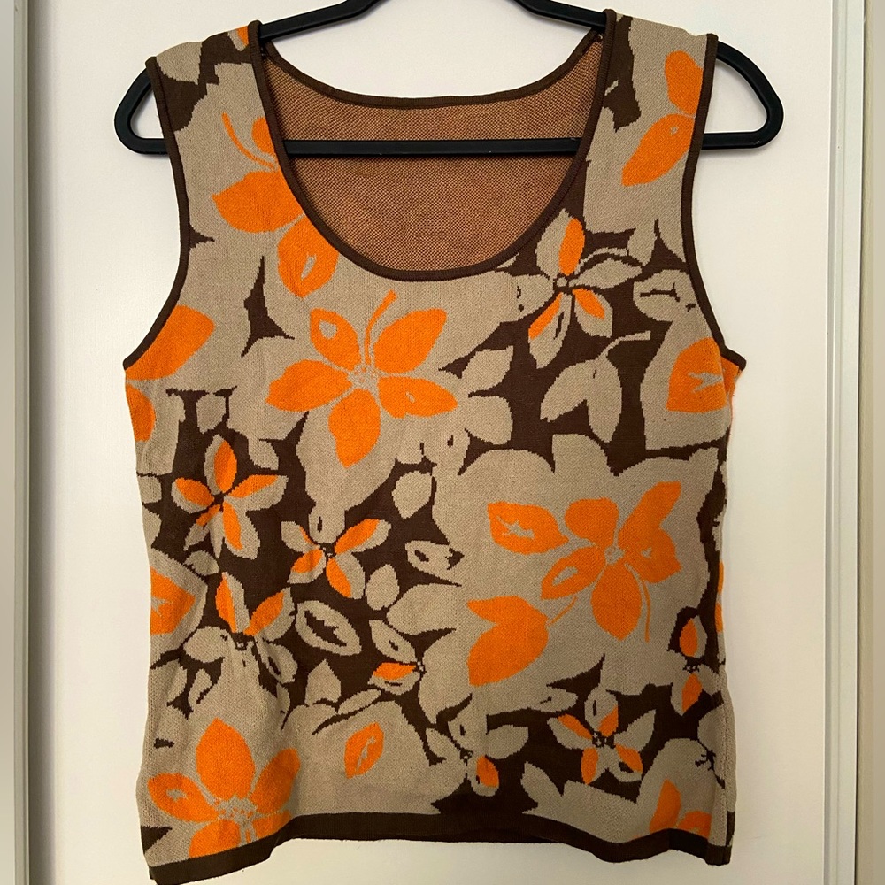 Vintage Graphic floral Patterned Knit tank sweater vest, size L